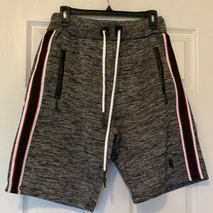 Men's Heathered Gray Athletic Shorts with Red and White Stripes